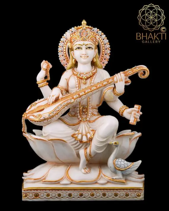 Saraswati Devi White Marble Statue